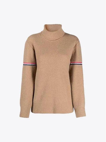 Women s Arm Banding Overwashing Cashmere Turtleneck Knit Camel FKA328A Y1501 275 - THOM BROWNE - BALAAN 1