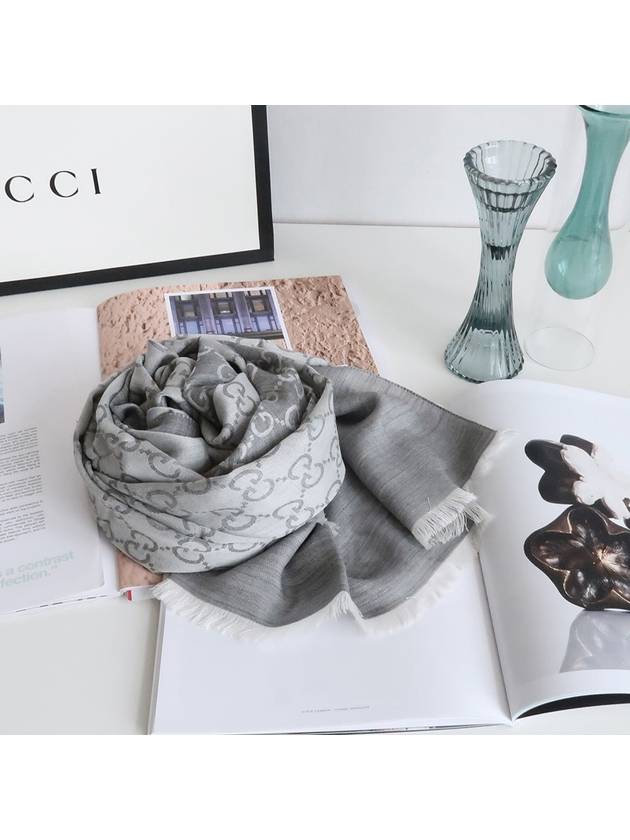 GG Jacquard Wool Silk Muffler Grey - GUCCI - BALAAN 3