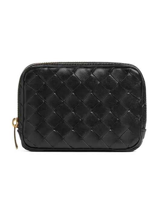 Teen Intrecciato Zipper Calfskin Pouch Black - BOTTEGA VENETA - BALAAN 1