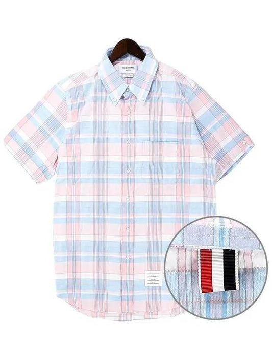 Madras Straight Fit Cotton Short Sleeve Shirt - THOM BROWNE - BALAAN 2