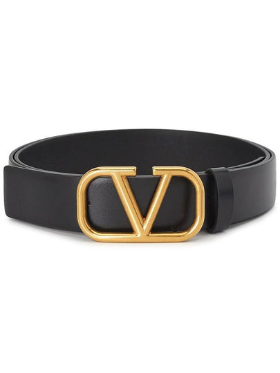 Signature V Logo Leather Belt Black - VALENTINO - BALAAN 2