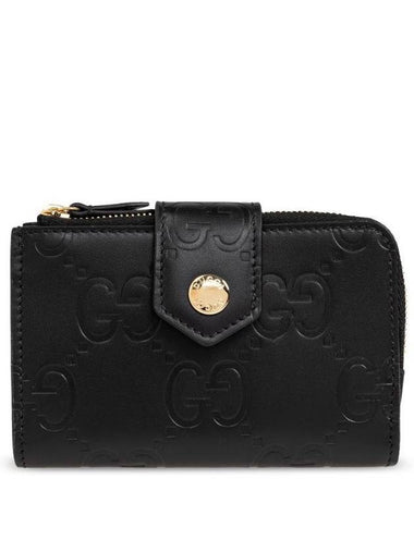 GG Snap Button Leather Medium Card Wallet Black - GUCCI - BALAAN 1