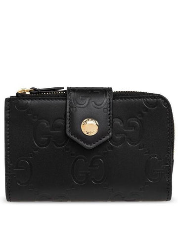 GG Snap Button Leather Medium Card Wallet Black - GUCCI - BALAAN 1