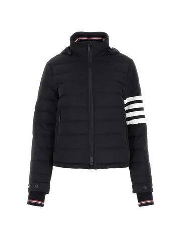 diagonal bar funnel neck hooded down jacket navy - THOM BROWNE - BALAAN.