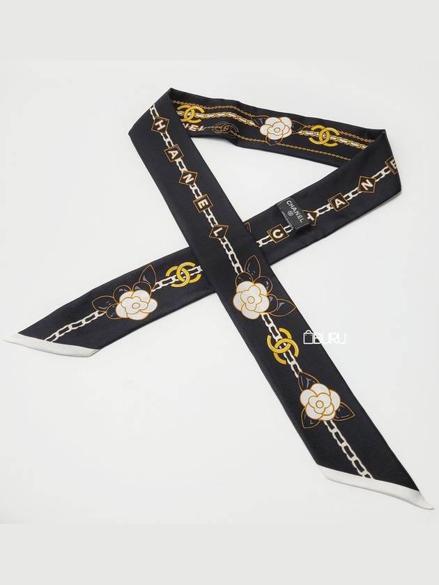 Camellia CC Logo Chain Pattern Scarf Black - CHANEL - BALAAN.