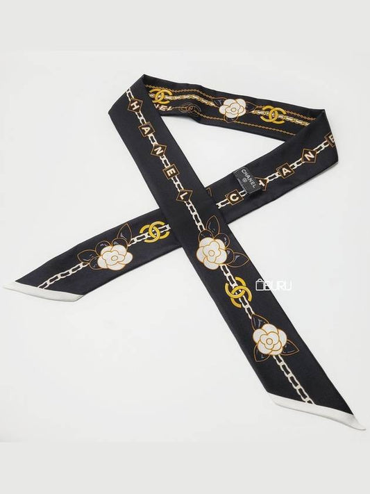 Camellia CC Logo Chain Pattern Scarf Black - CHANEL - BALAAN 2