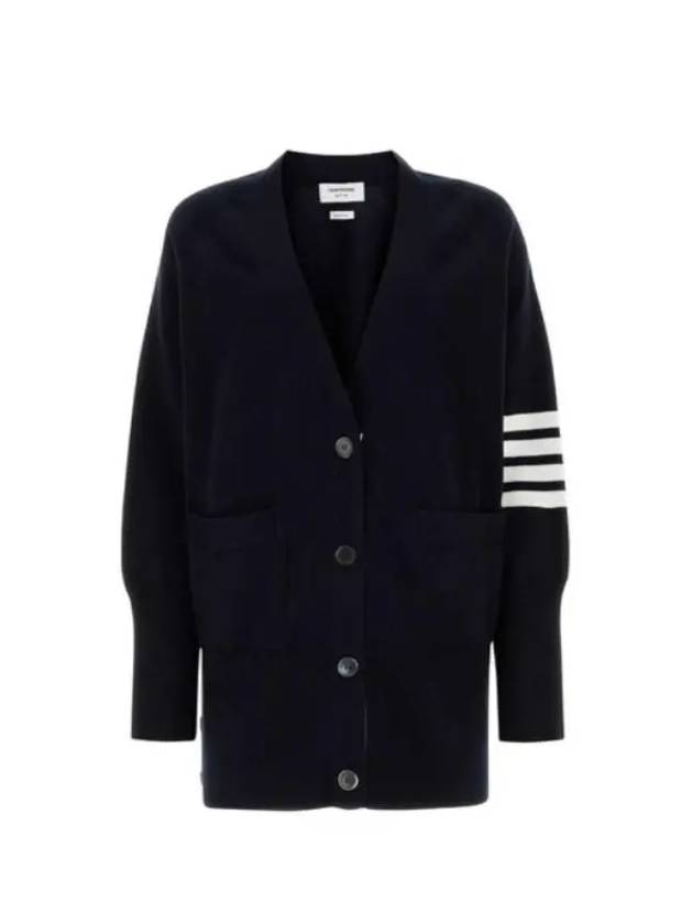 Stitched Cotton 4 Bar Cardigan Navy - THOM BROWNE - BALAAN 2