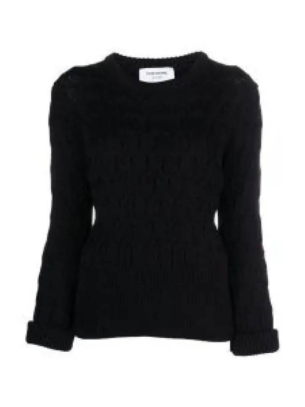 Merino Crisscross Cable Stitch Crewneck Knit Top Navy - THOM BROWNE - BALAAN 2