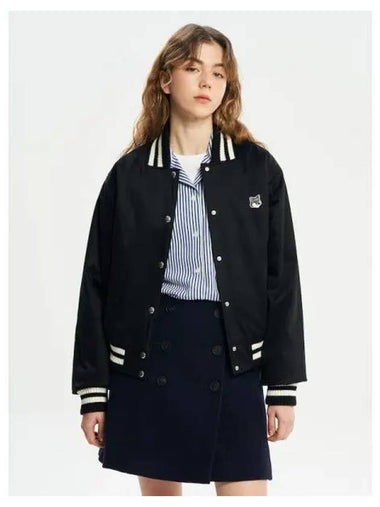 Women s Teddy Blouson Cotton Satin Gray Foxhead Patch Black Domestic Product - MAISON KITSUNE - BALAAN 1