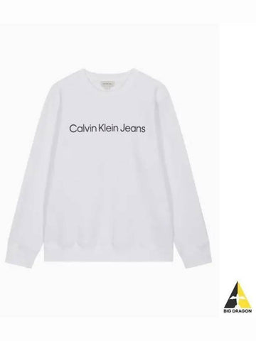 JEANS Men s Regular Fit Institutional Logo Brushed Sweatshirt White J326967YAF - CALVIN KLEIN - BALAAN 1