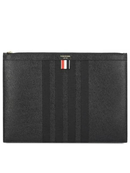 diagonal striped leather clutch bag black - THOM BROWNE - BALAAN 2