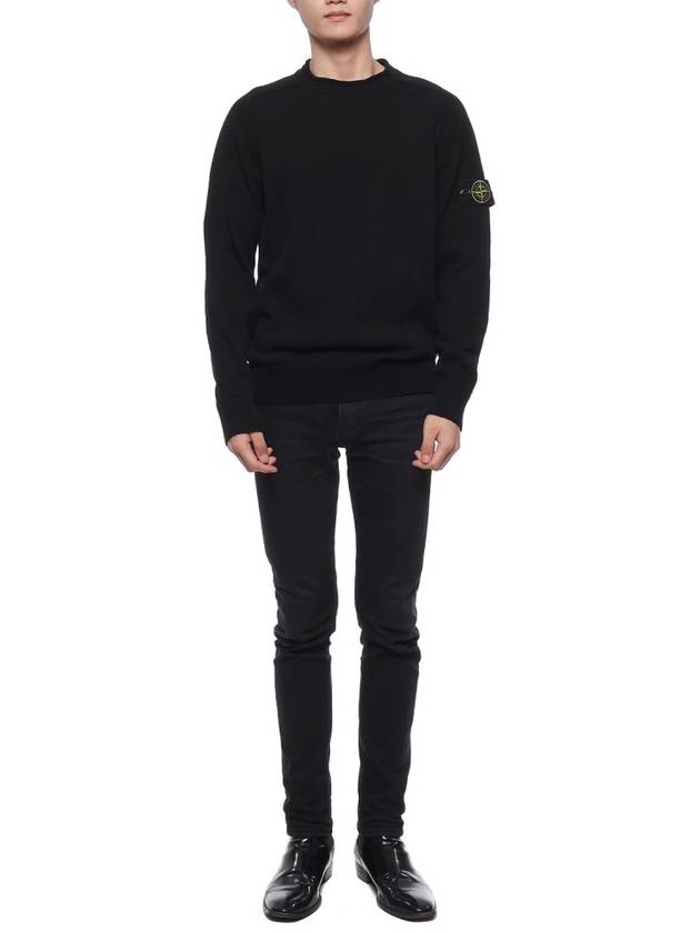 Men's Waffen Patch Crew Neck Raw Cotton Knit Top Black - STONE ISLAND - BALAAN 4