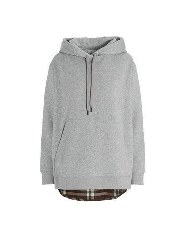 Check Panel Cotton Oversized Hoodie Melange Grey - BURBERRY - BALAAN 1