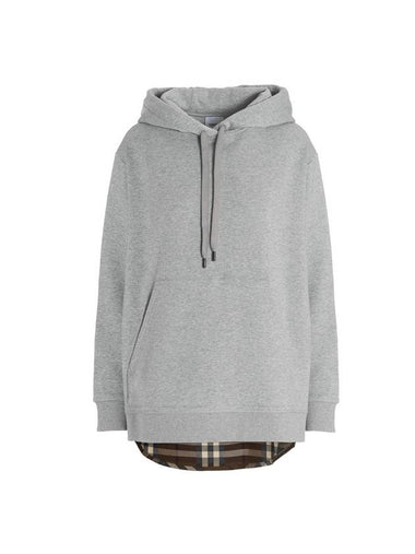 Check Panel Cotton Oversized Hoodie Melange Grey - BURBERRY - BALAAN 1