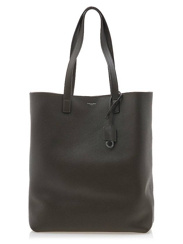 Bold Shopping Bag In Grained Leather Dark Khaki - SAINT LAURENT - BALAAN 3