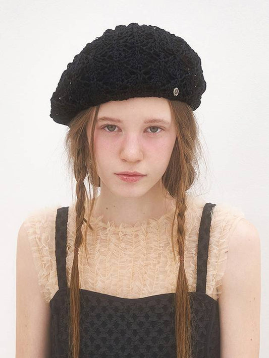 Crochet Knit Beret Black - BROWN HAT - BALAAN 2