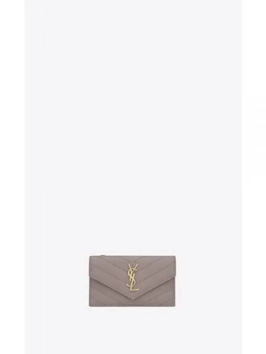 Cassandre Matelasse Fragment Emboss Leather Flap Card Wallet Fog - SAINT LAURENT - BALAAN 2