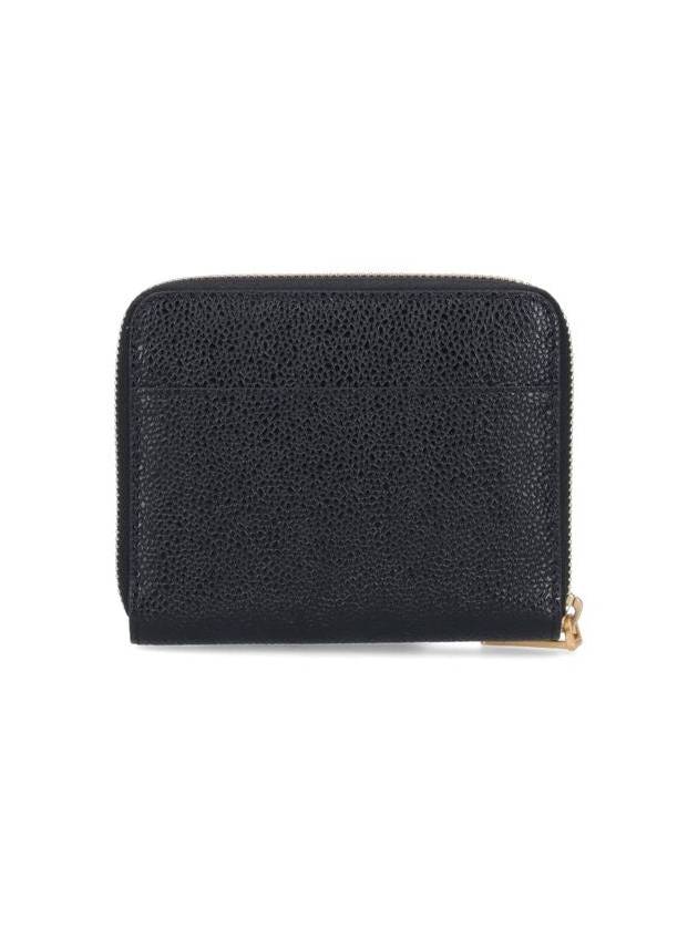 Three Stripes Pebble Grain Zipper Round Half Wallet Black - THOM BROWNE - BALAAN 4