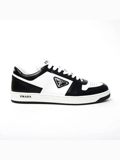 Men's Downtown Triangle Logo Leather Low Top Sneakers White Black - PRADA - BALAAN 2