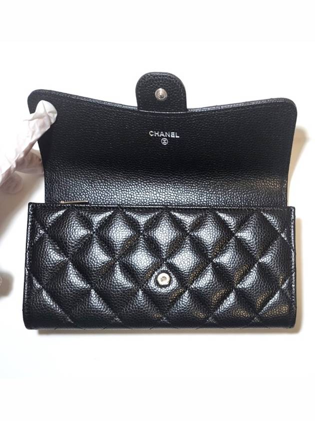 Silver Hardware Classic Caviar CC Logo Flap Long Wallet Black - CHANEL - BALAAN 5