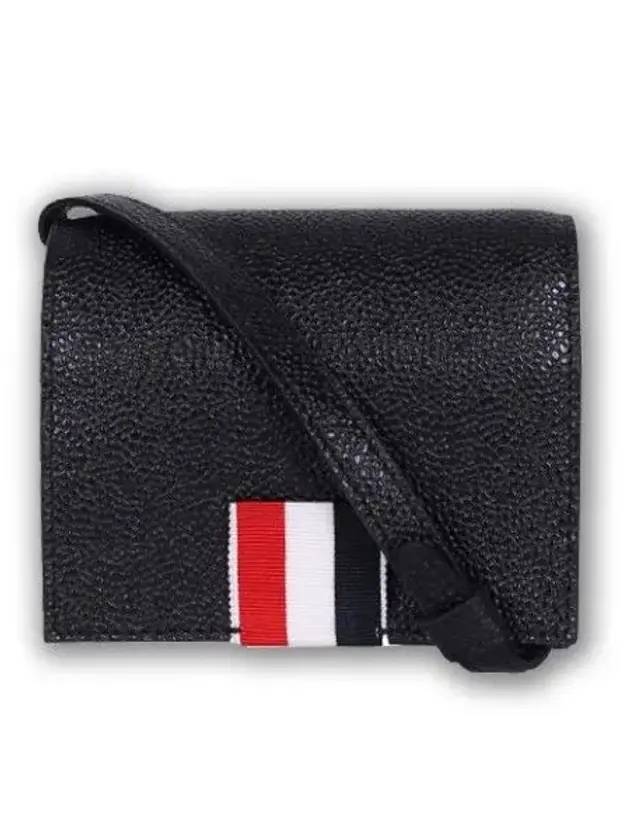 Pebble Grain Shoulder Strap Card Wallet Black - THOM BROWNE - BALAAN 1