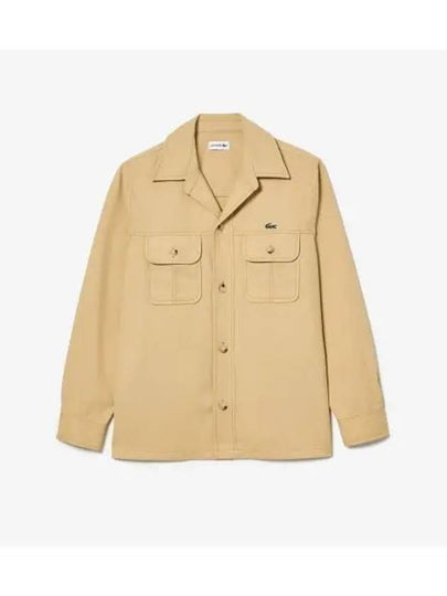 Men s open collar twill shirt light beige - LACOSTE - BALAAN 1