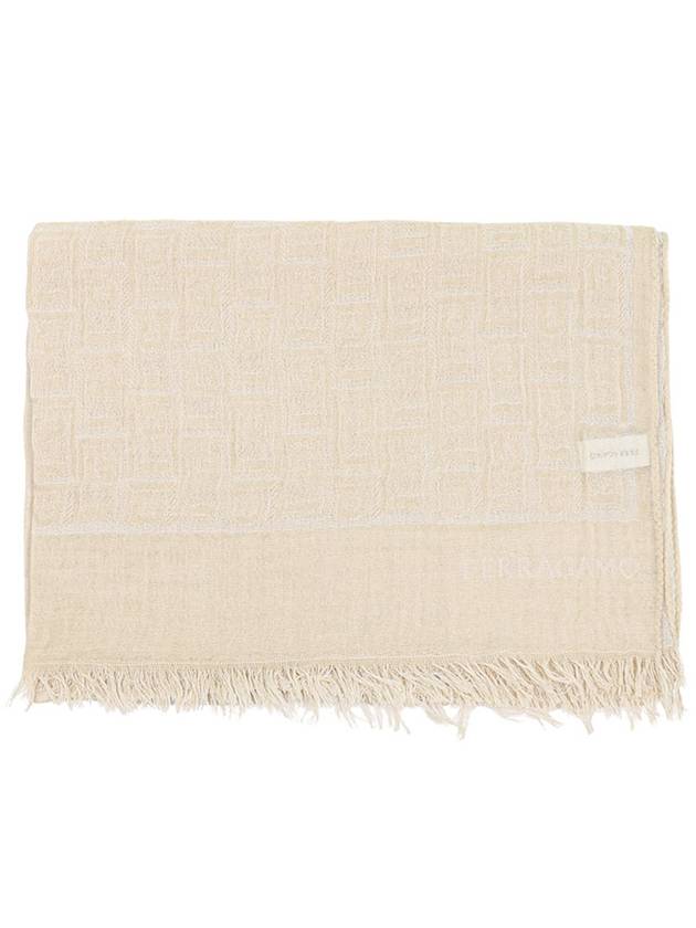 Gancini Monogram Print Stole Scarf Beige - SALVATORE FERRAGAMO - BALAAN 3