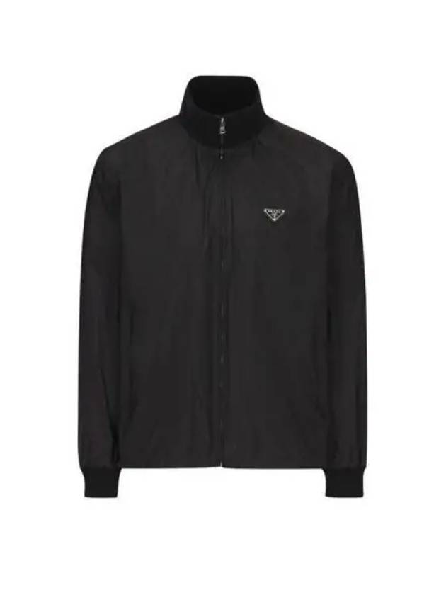 Logo Plaque Silk Blend Zip-Up Jacket Black - PRADA - BALAAN 2