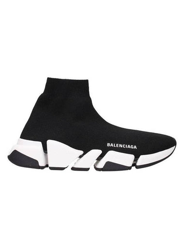 WoMen's Speed 2.0 Trainer Black Knit White Sole High Top Sneakers Black - BALENCIAGA - BALAAN 1