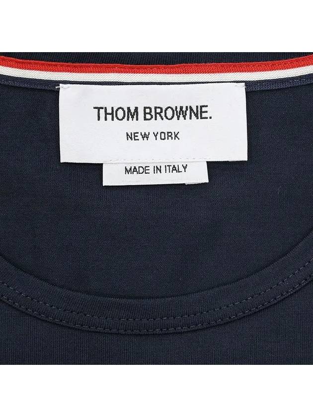 Men's Medium Weight Jersey Tipped Pocket Crewneck Short Short Sleeve T-Shirt Navy - THOM BROWNE - BALAAN 3