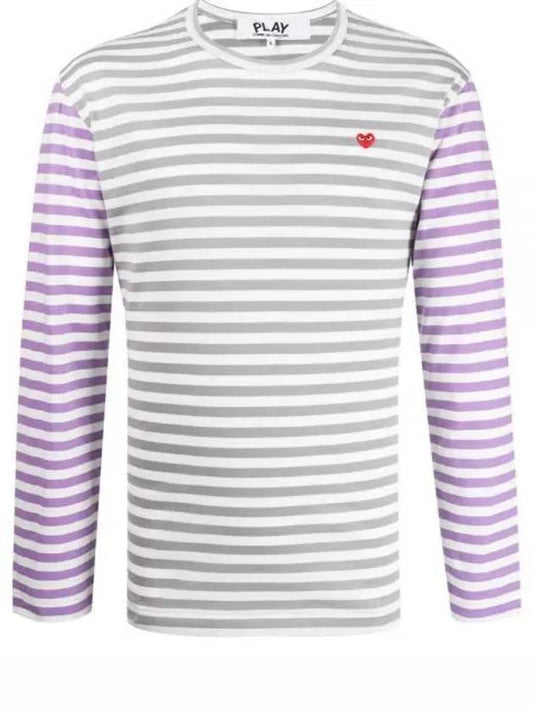 AZ T318 051 3 P1T318 Red Heart Wappen Stripe Bicolor Long Sleeve T shirt - COMME DES GARCONS - BALAAN 1