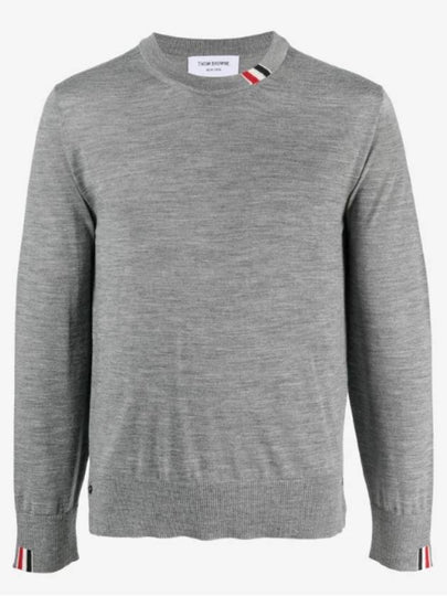 Intarsia Stitch Crew Neck Merino Wool Knit Top Light Grey - THOM BROWNE - BALAAN 2