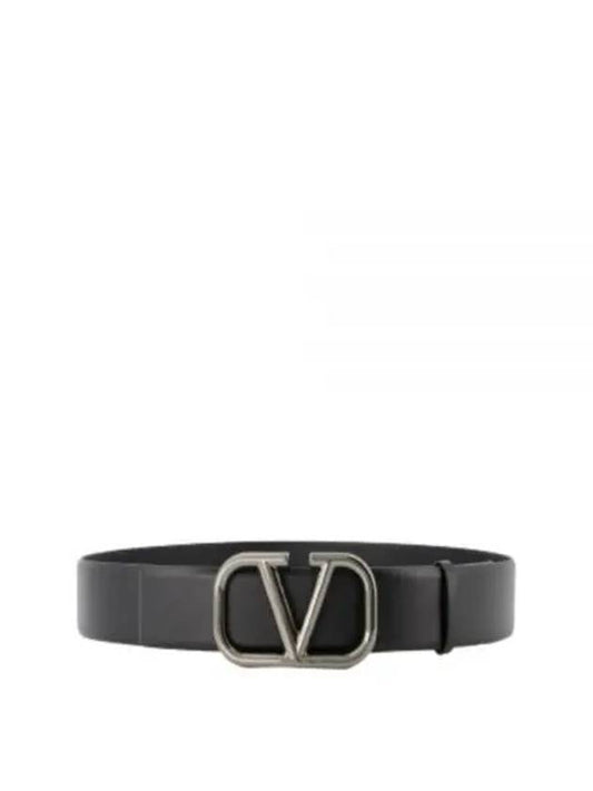 V Logo Signature Leather Belt Black - VALENTINO - BALAAN 2