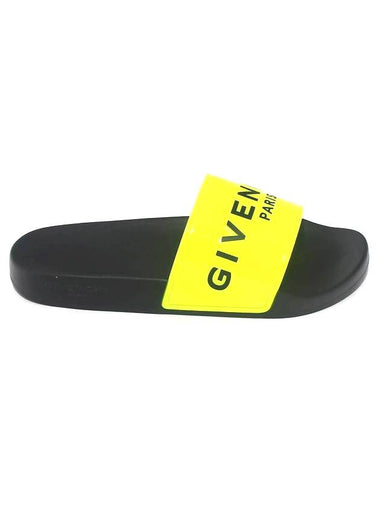 Logo Paris Flat Slippers Neon Yellow - GIVENCHY - BALAAN 1