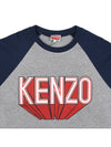 Logo Print Cotton Long Sleeve T-shirt Blue Grey - KENZO - BALAAN 5