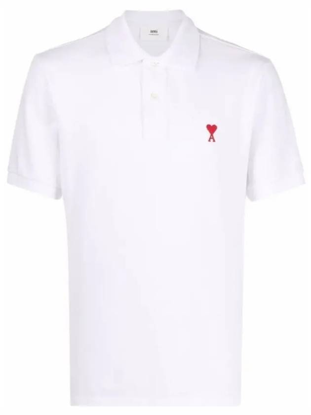 Heart Logo Polo Shirt White - AMI - BALAAN 2