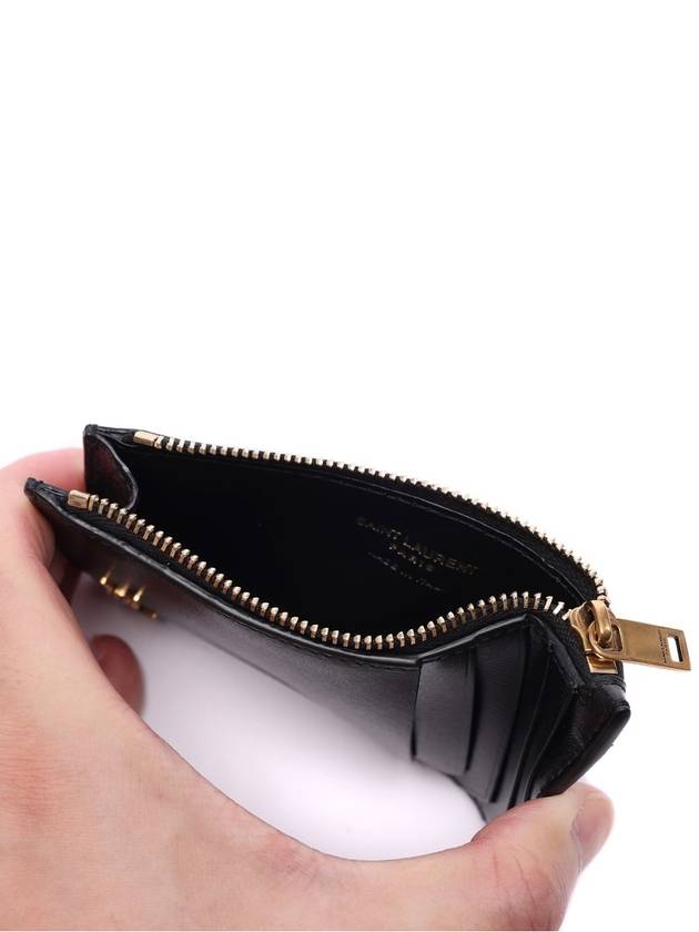 Monogram Leather Gold Zipper Card Wallet Black - SAINT LAURENT - BALAAN 7