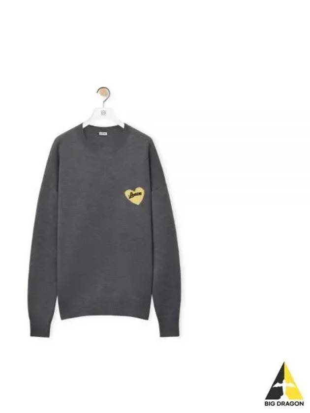 Heart Intarsia Dropped Shoulder Wool Knit Top Grey - LOEWE - BALAAN 2