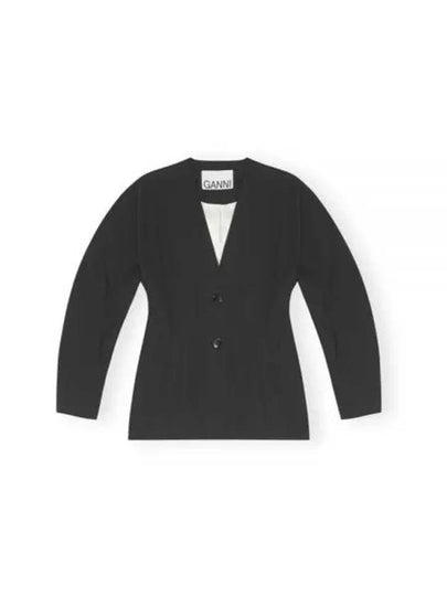 Drapey Melange Single Breasted Blazer Jacket Black - GANNI - BALAAN 2