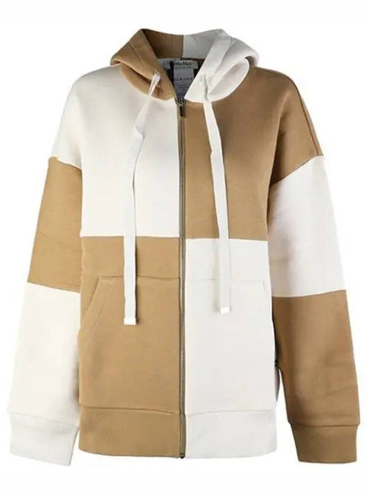 23FW 2399260139600 002 Inokuo Check Logo Hood Zip-up Camel 1003570 - MAX MARA - BALAAN 1