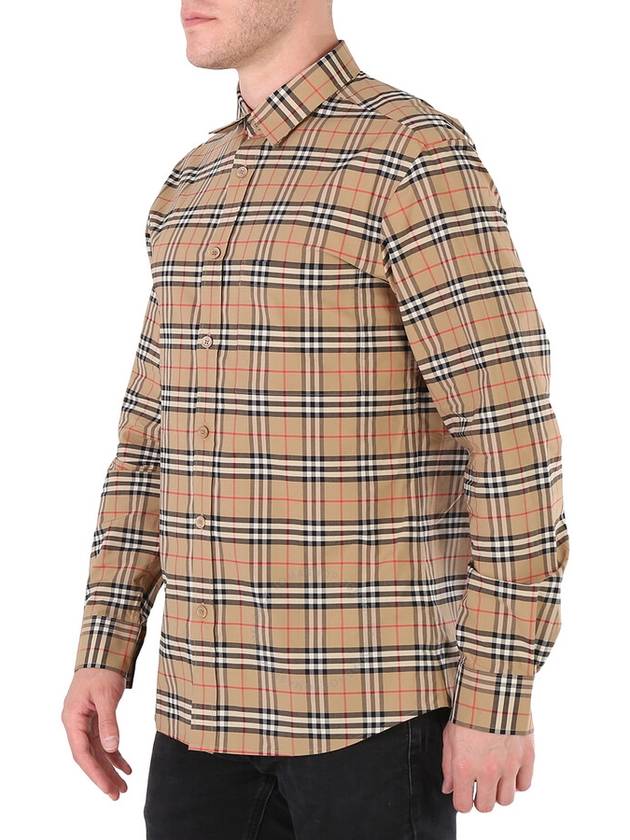 Small Scale Check Stretch Cotton Long Sleeve Shirt Beige - BURBERRY - BALAAN 4