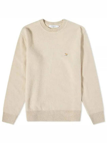 Baby Fox Patch Cozy Round Neck Knit Top Beige - MAISON KITSUNE - BALAAN 1