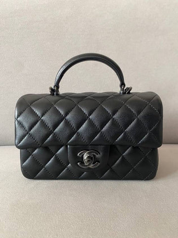 New Mini Top Handle Flap Bag Lambskin Saw Black AS2431 - CHANEL - BALAAN 1