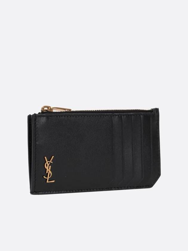 Monogram Leather Gold Zipper Card Wallet Black - SAINT LAURENT - BALAAN 3