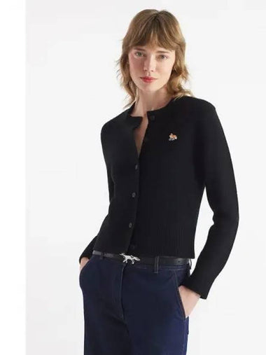 Women s Fox Patch Fitted Spring Fall Cardigan Black Domestic Product GM0024072522886 - MAISON KITSUNE - BALAAN 1