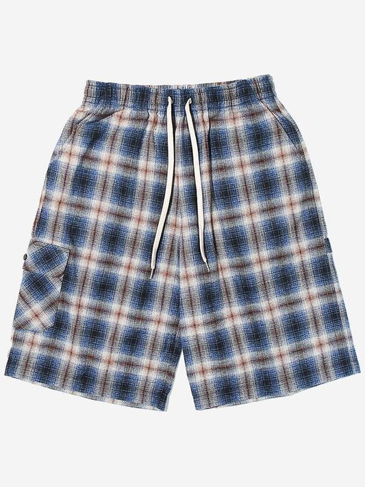 Cosmo Checker Flannel Carpenter Shorts Navy - OGARP - BALAAN 1