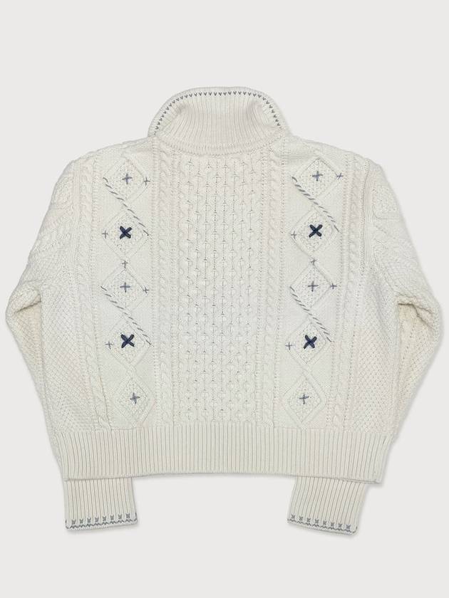 Alps Knit Zip up Cardigan Flower Stitched by Hand IVORY Women s Embroidery - RUBATI - BALAAN 4