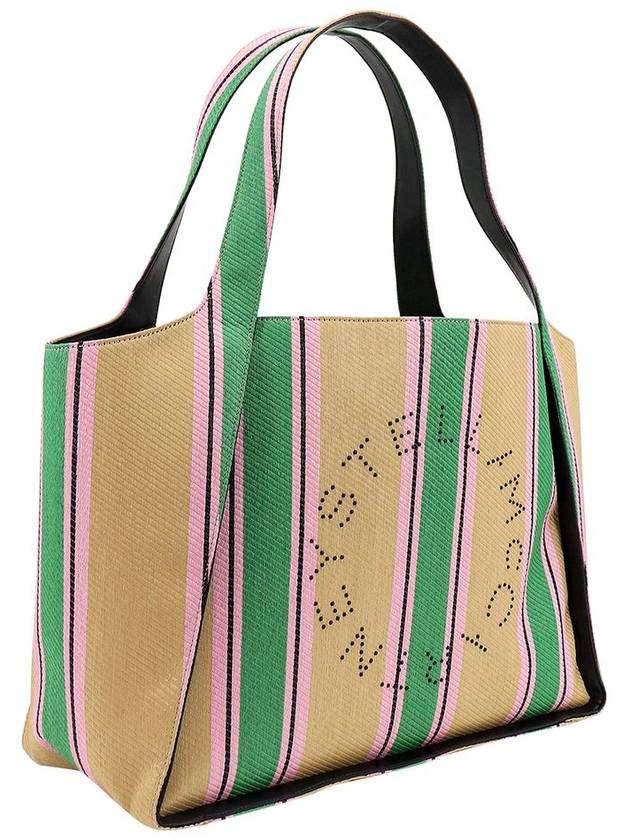 Embroidered Logo Raffia Shopping Tote Bag Green - STELLA MCCARTNEY - BALAAN 4