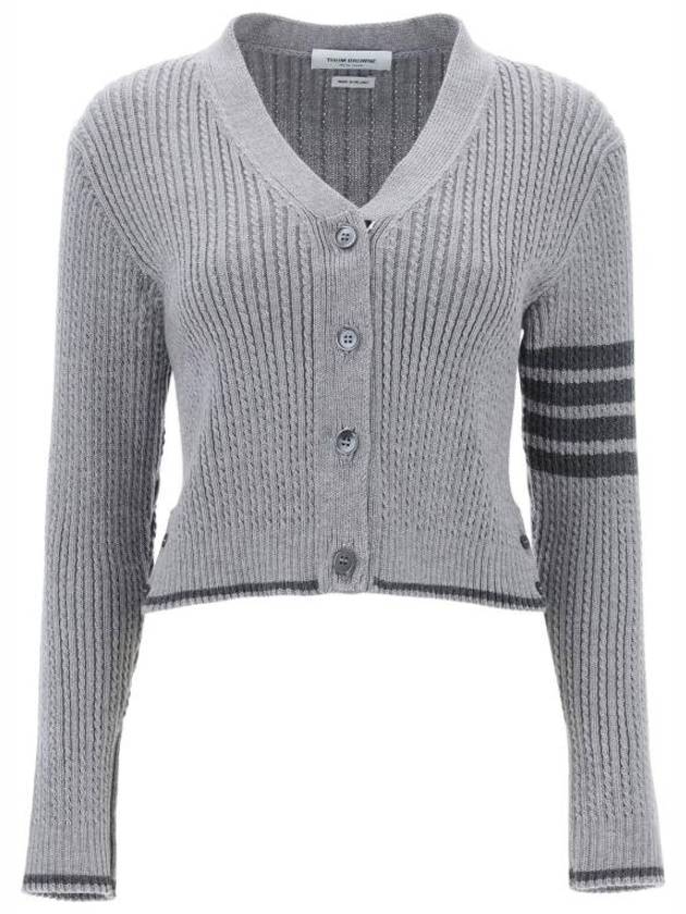 4 Bar Cable Wool Crop Cardigan Grey - THOM BROWNE - BALAAN 2