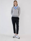 Smile heart shirt V neck sweatshirt melange gray - GOXO - BALAAN 2